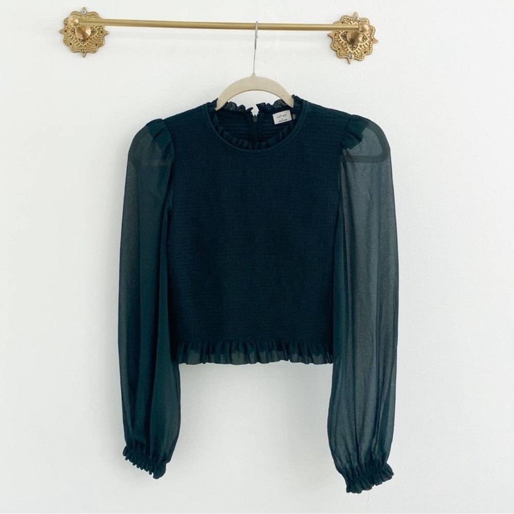 Aritzia Wilfred Green Smocked Long Sleeve Tempest Blouse